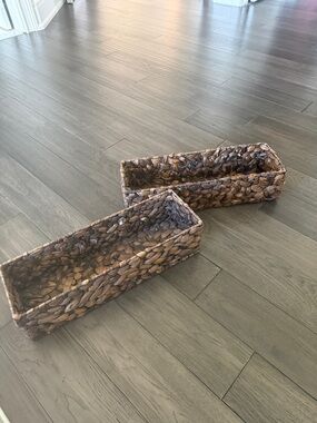 Woven Rectangular Seagrass Basket Set - Brown